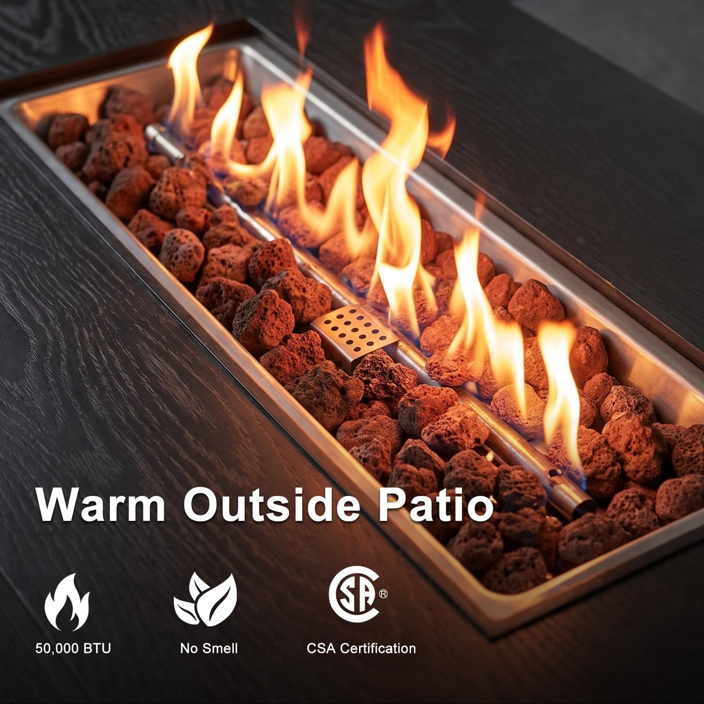 Fire Pit Table, 50,000 BTU Propane Fire Pit Tables for Outside Patio, Brown | 42 Inch Rectangular Fire Pit Table, 2-IN-1 Fire Table with Removable Lid and Blue Glass Stones, CSA Certification
