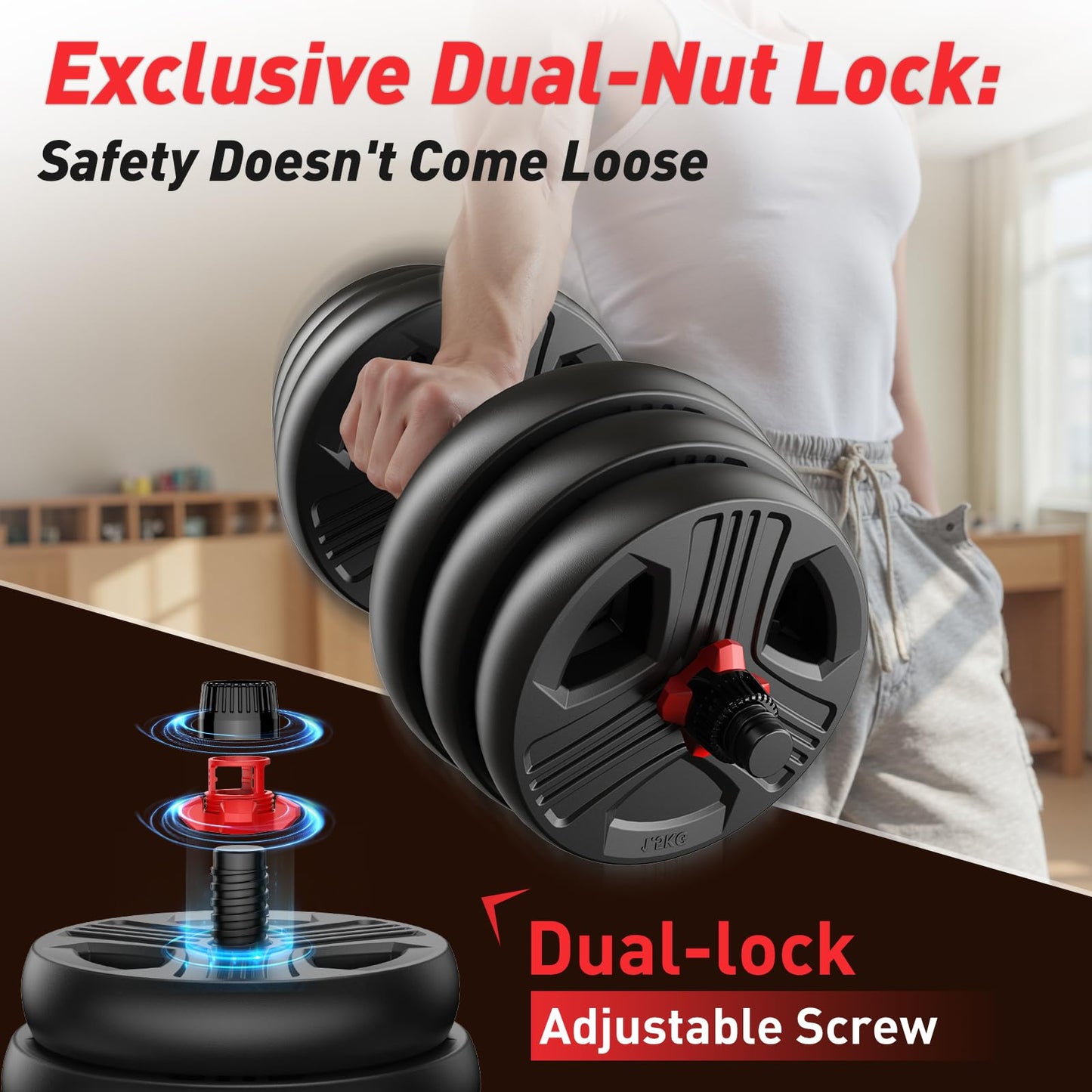 FITPLAM Adjustable dumbbell set,20/35/45/55/70/90lbs Free Weights set with upgraded nut, 5 in 1 Weight Set Used as Kettlebells, Barbell, Push up Stand, Fitness Exercise for Home Gym Suitable Men/Women
