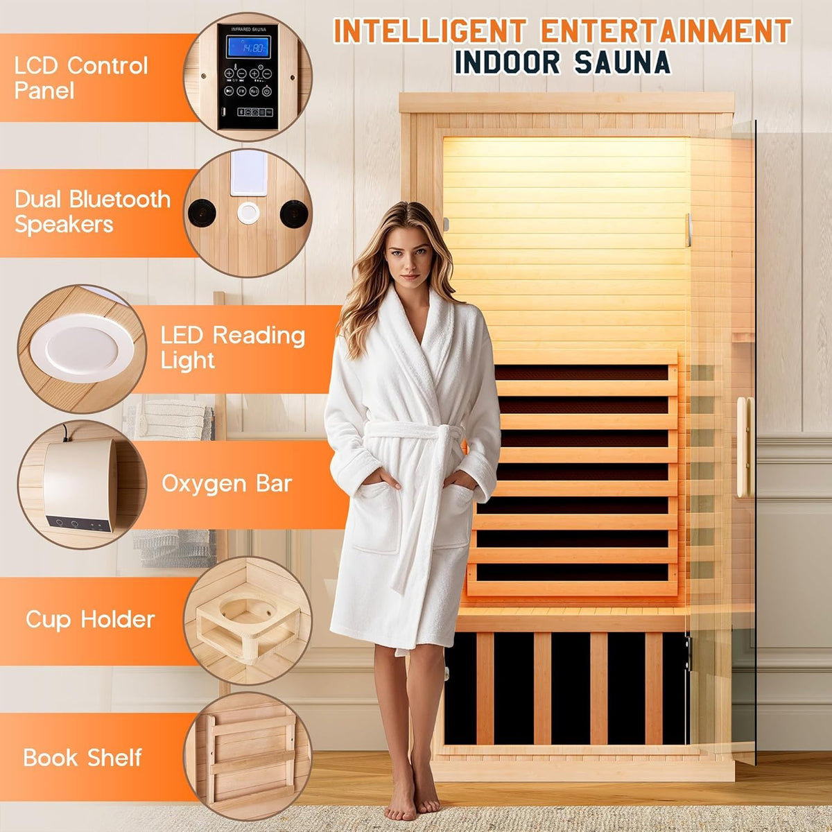 Albott 4 Person Infrared Sauna with 7-Color Light Therapy, Low EMF 2145W