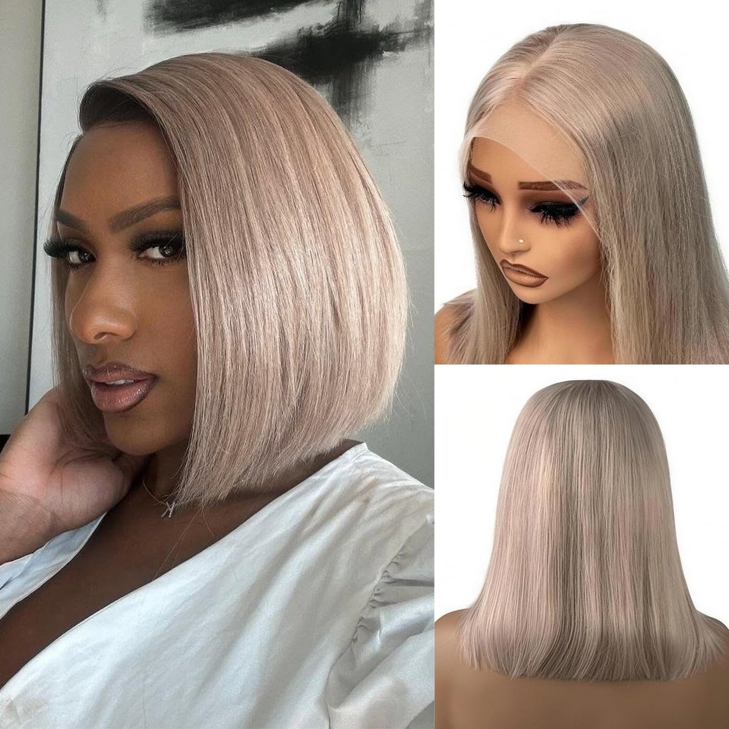 Alididi Ash Blonde Bob Wig Human Hair 13x6 Hd Lace Frontal Short Straight Lace Front Bob Wigs For Women Human Hair Pre Plucked 180% Density 10 Inch