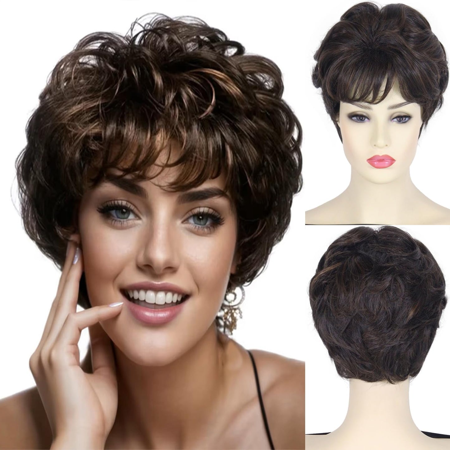 Women's Short Curly Silve Gray Wig Old Lady Hair | Fluffy Short Natual Wave Grey Hair Wigs for White Women Grandma Synthetic Daily Halloween Cosplay Party Wig Easy Care