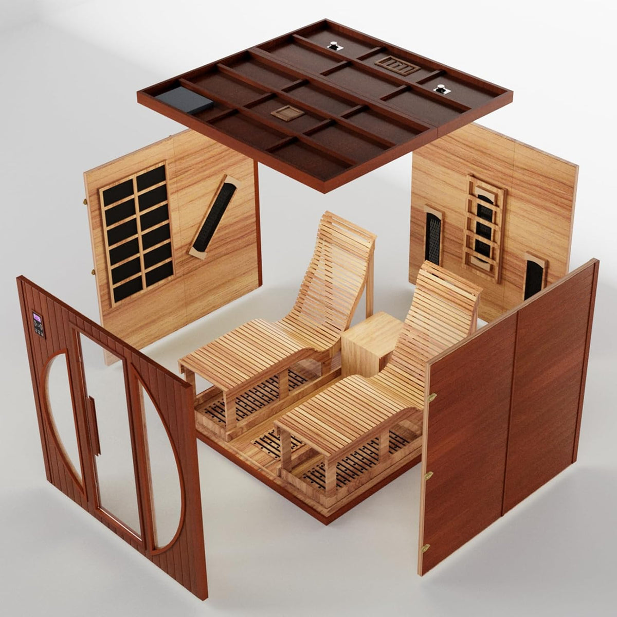 2 Person Infrared Saunas for Home with Recliner, 220V Traditional Sauna for Indoor Use, Canadian Ceder, Full Spectrum Sauna with 9 Heating Panels (Cedar)