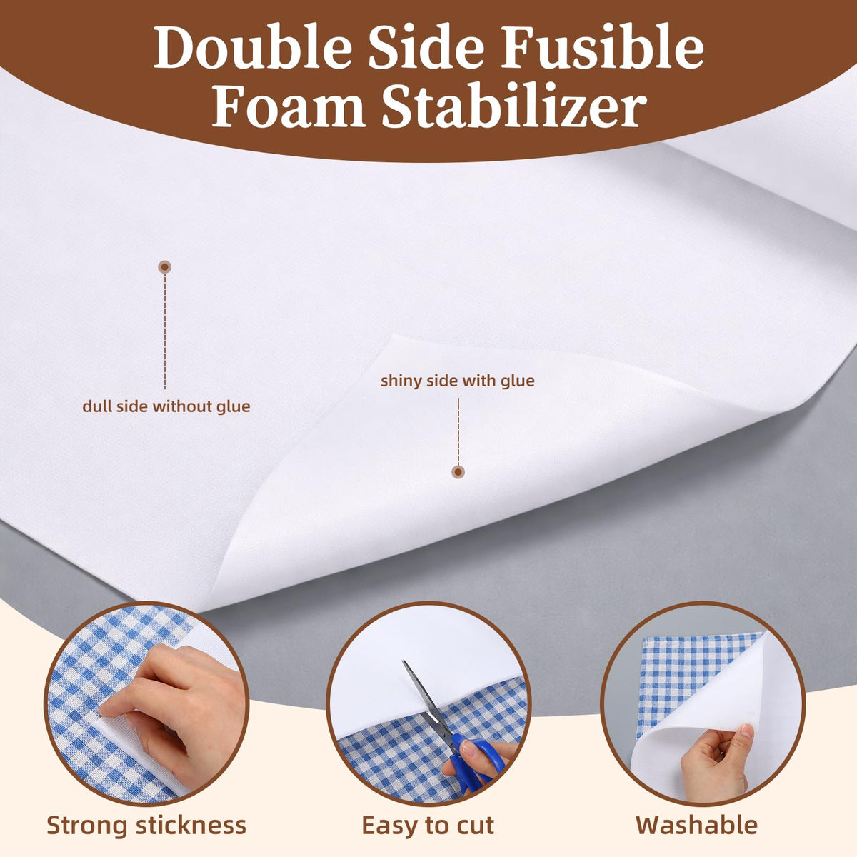 BrightRow Double Sided Foam Interfacing Stabilizer,White,14'' X 4.36 yd