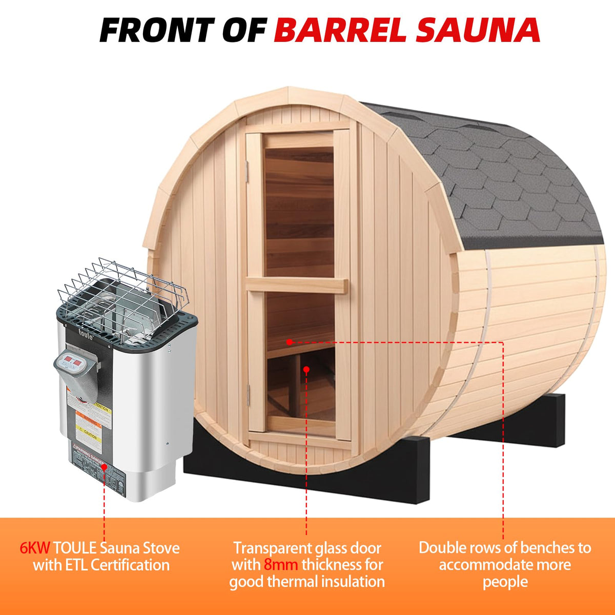 Panoramic Outdoor Sauna,Canadian Cedar 4-6 Person Steam Saunas