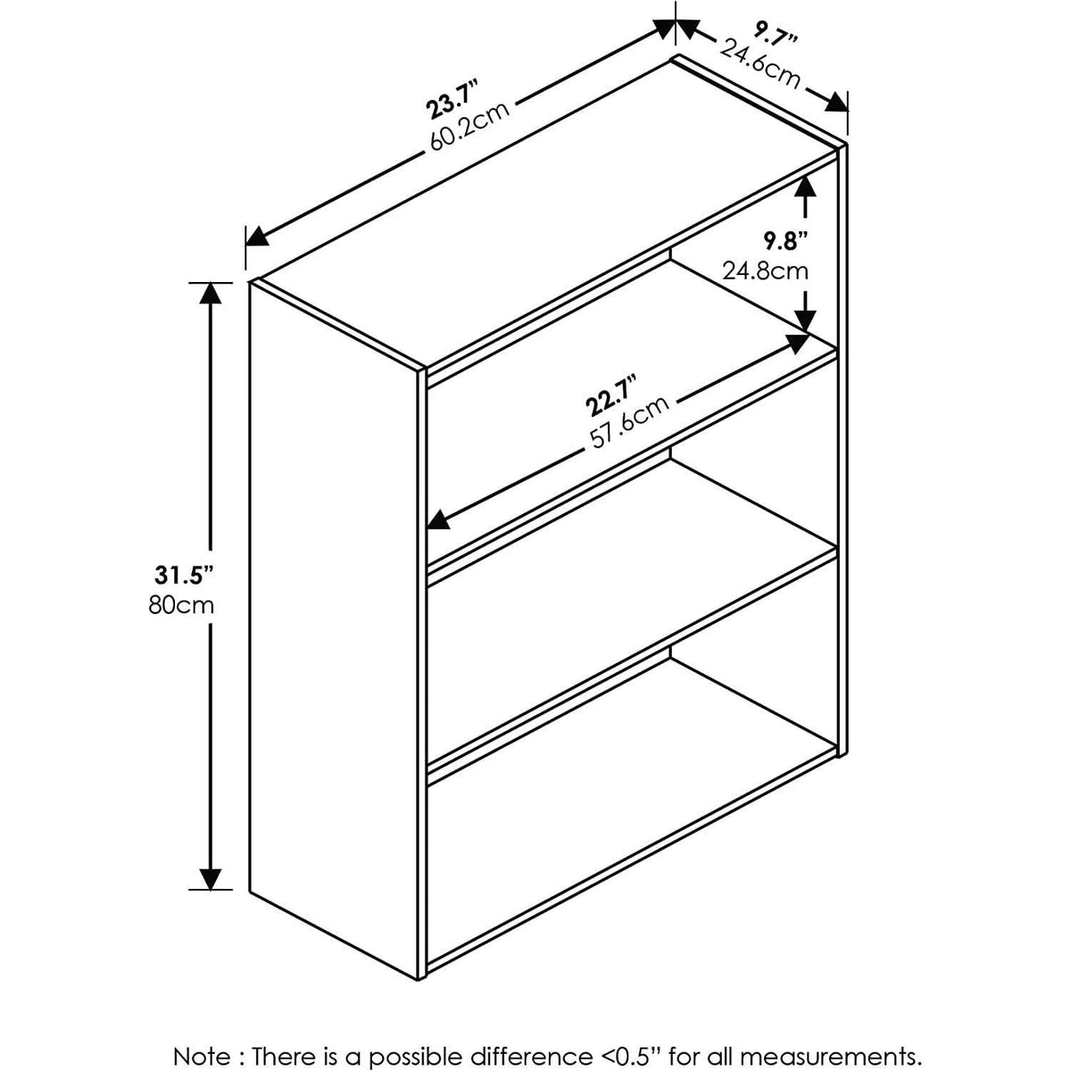 3-Tier Open Shelf Bookcase Columbia Walnut Finish