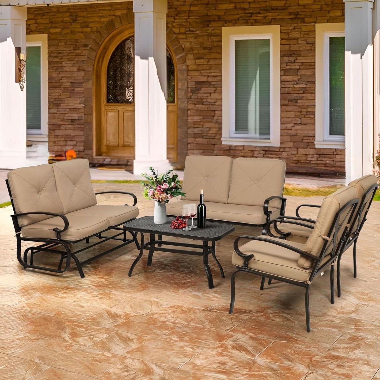 Five Piece Outdoor Metal Patio Furniture Conversation Set-1