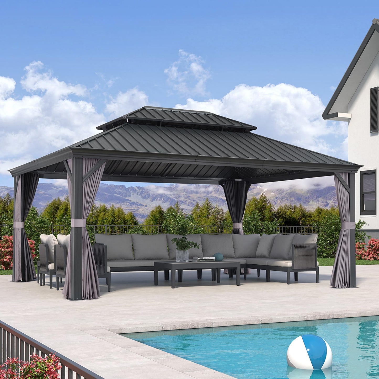 PURPLE LEAF Large Gazebo 12' X 24' with Galvanized Steel, Gray | 4.7" Thick Post, Built in Drainage, Windproof Cool Breeze, Snowproof & Rustproof, 260 GSM Textilene Netting, Fit Any Yard