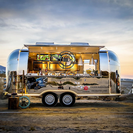 13FT Food Trailer Truck Concession Trailer Mirror Trucks Trailer for Business Deposit Advance Payment Food Vending Cart Camp Trailer Empty Air Food Trailers for Sale