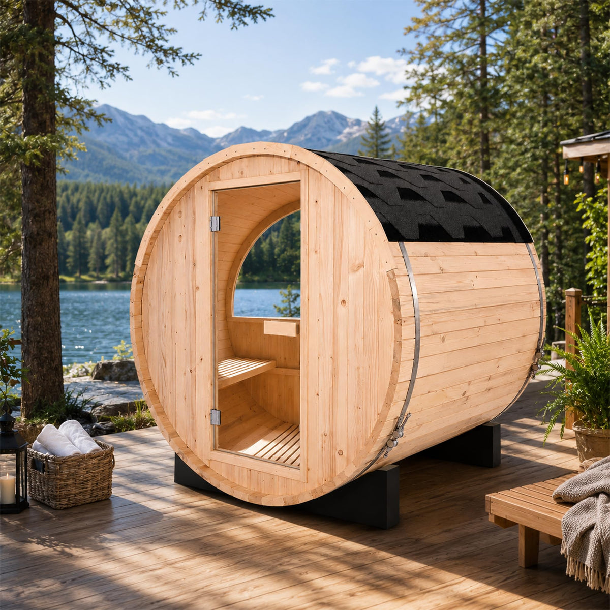 Panoramic Outdoor Sauna,Canadian Cedar 4-6 Person Steam Saunas