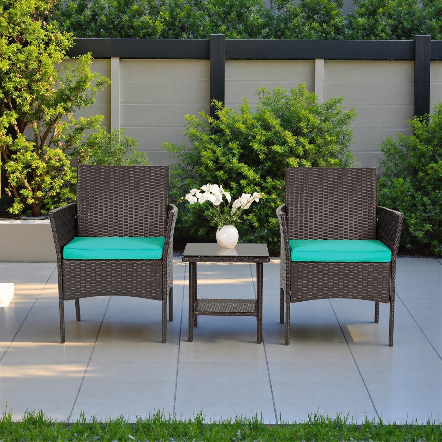 FDW 4-Piece Patio Furniture Set | Black | Outdoor Wicker Furniture | with Coffee Table | Modern Rattan Chairs Conversation Set | Outdoor Seating | Weather-Resistant | for Porch, Garden, Lawn
