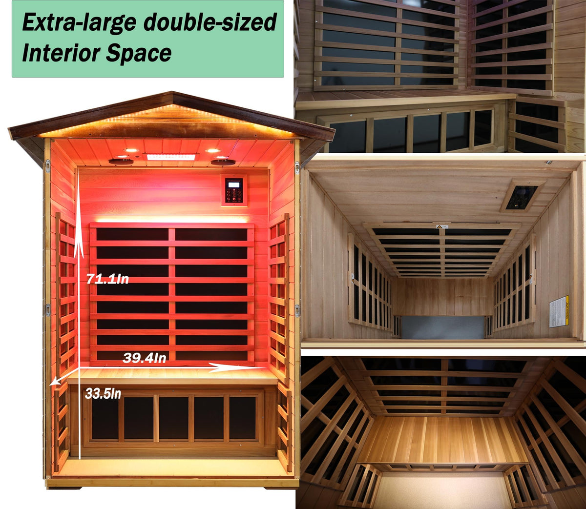 LTCCDSS Ultra-Low EMF Outdoor Infrared Sauna 2 Person, Composite Wood Far Infrared Sauna for Home, EMF 0.1-1mG, Bluetooth & Chromotherapy