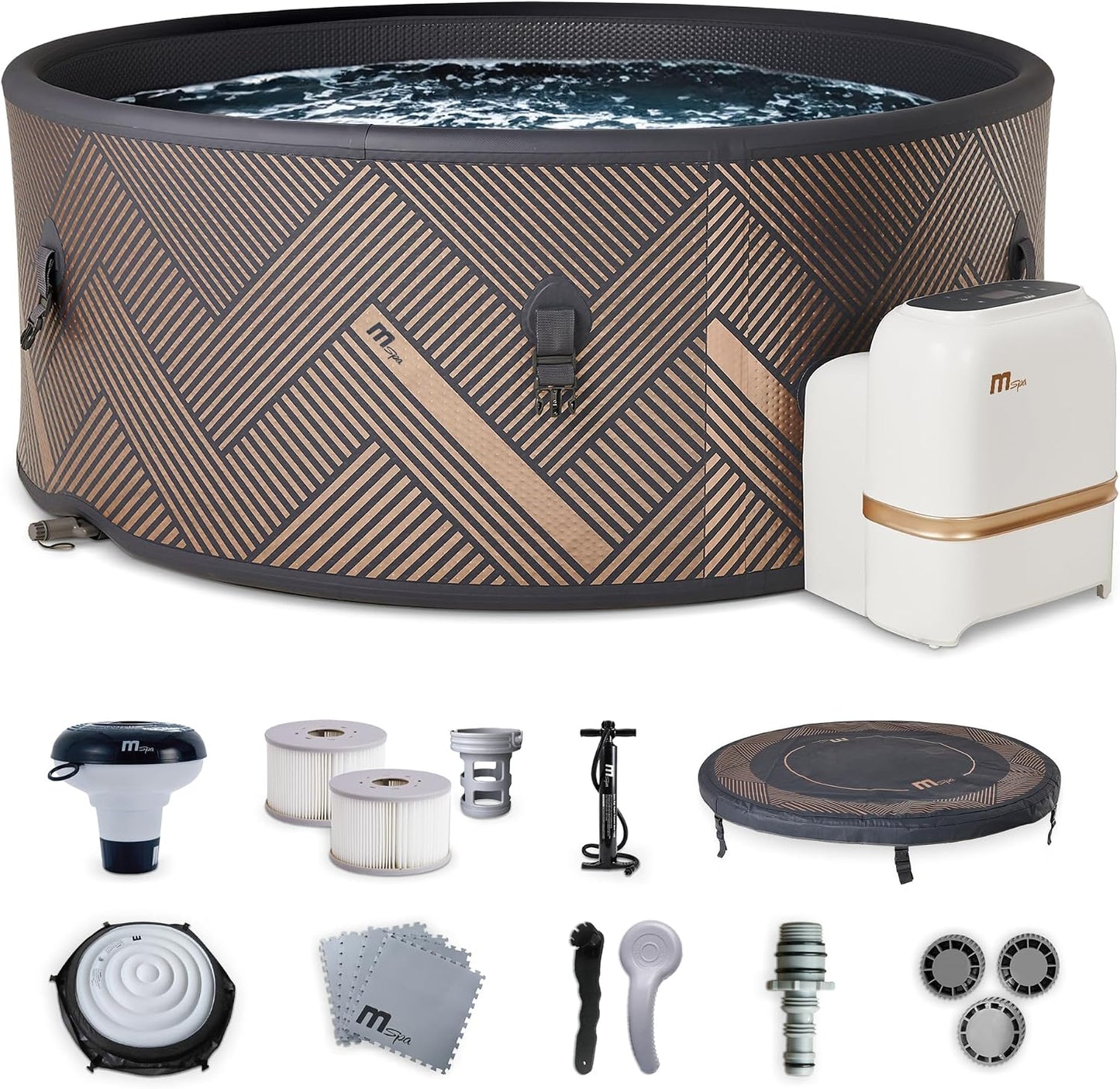 MSpa 6-Person Inflatable Hot Tub, Round Bubble Massage Spa, Champagne Gold | 138 Air Jets, Heats to 104F, 2200W PTC Heater, Drop-Stitch Walls, WiFi App Control, Auto-Filtration, All-in-One Control Box