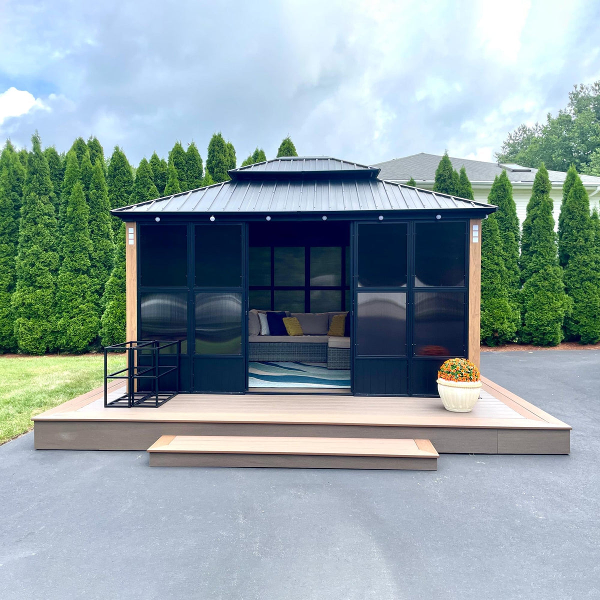 PURPLE LEAF Sunroom 12' x 14' Solarium Double Roof Gazebo, Sliding Doors