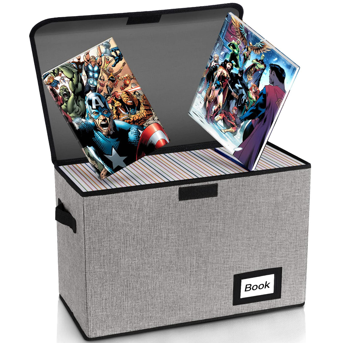 Comic Book Storage Box, 15.8" X 7.8" X 11.8", Heavy Duty Collapsible Holds 160-180 Comic Book Bin Container Holder Shelf (Cartoon Bombs)
