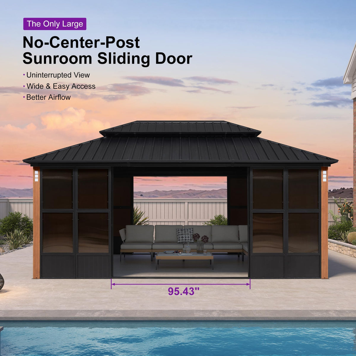 PURPLE LEAF Sunroom 12' x 14' Solarium Double Roof Gazebo, Sliding Doors