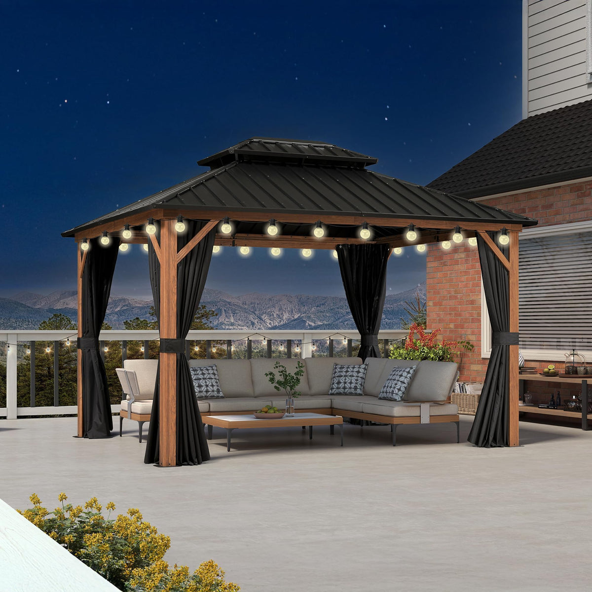 PURPLE LEAF Sunroom 12' x 14' Solarium Double Roof Gazebo, Sliding Doors