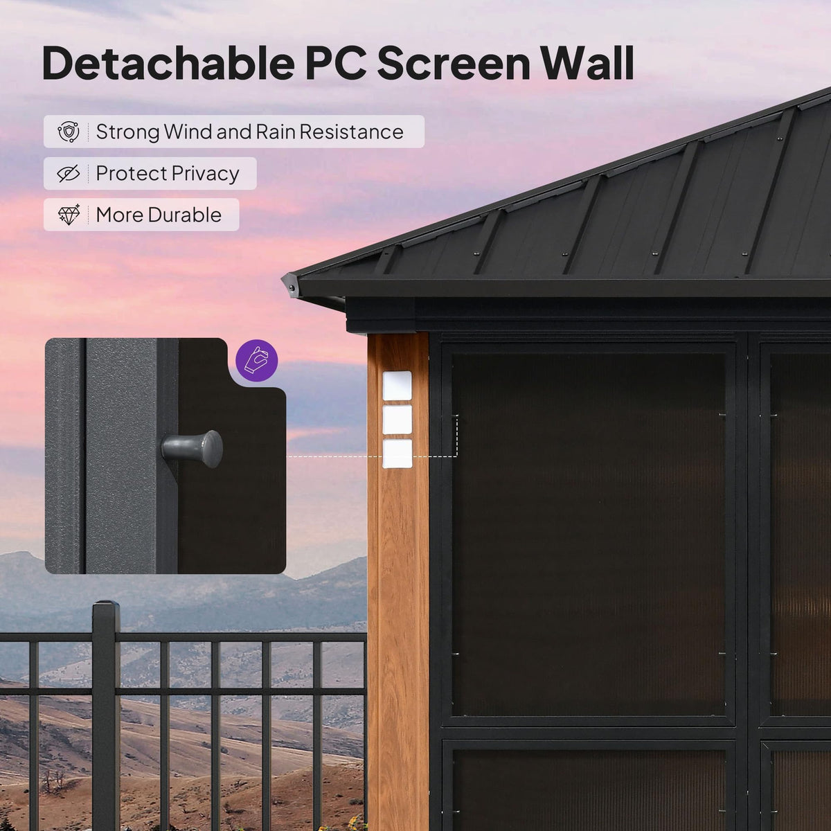 PURPLE LEAF Sunroom 12' x 14' Solarium Double Roof Gazebo, Sliding Doors