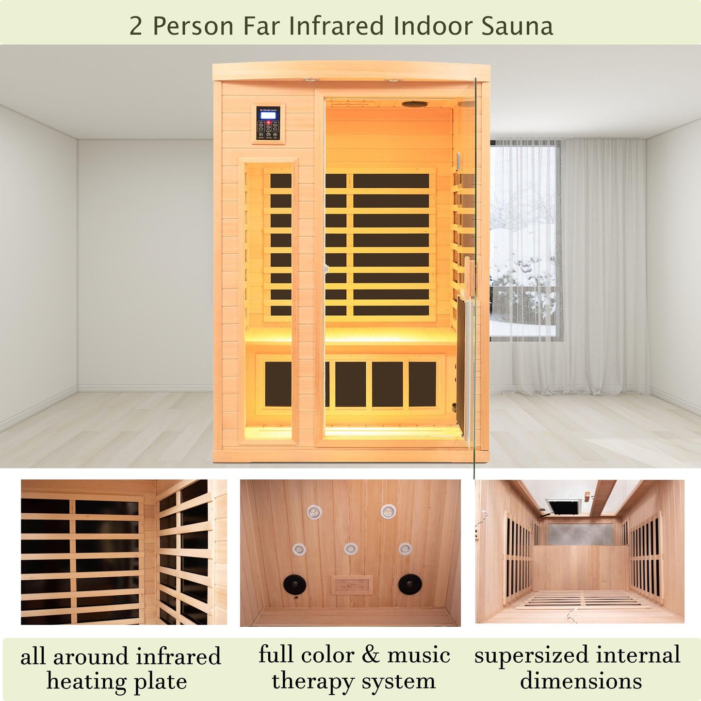 3 Person Infrared Sauna Ceramic Infrared Sauna w/Red Light Therapy | Far & Near Infrared Sauna Indoor, Low EMF Infrared Saunas for Home, Hemlock Deluxe Glass Home Sauna with Granite Backdrop