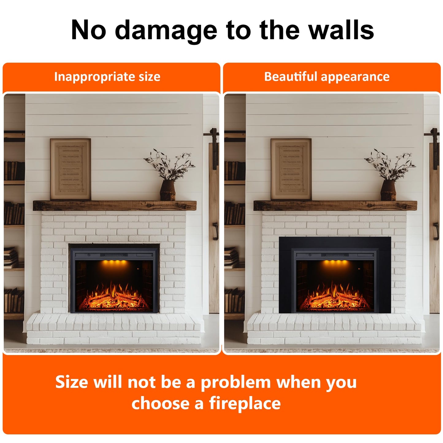 Valuxhome 40” W Electric Fireplace Insert with Log Speaker for Crackling Sound, 750W(Low)/1500W(high) for Heating, Independent Function for Heating and Changing Colors, Overheating Protection