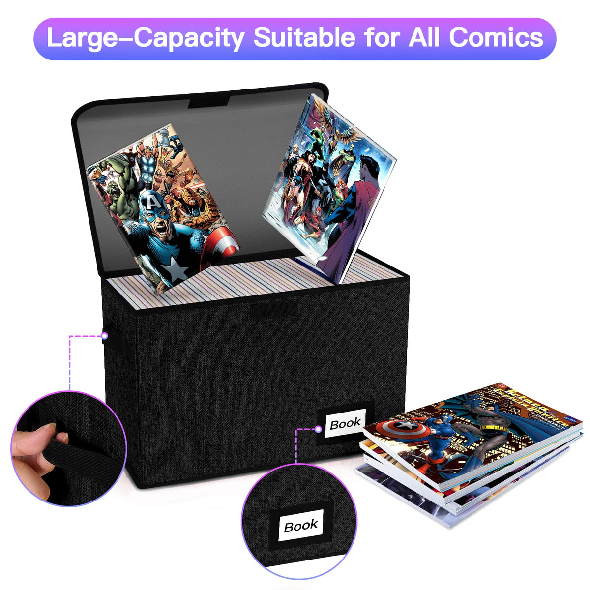 Comic Book Storage Box, 15.8" X 7.8" X 11.8", Heavy Duty Collapsible Holds 160-180 Comic Book Bin Container Holder Shelf (Cartoon Bombs)