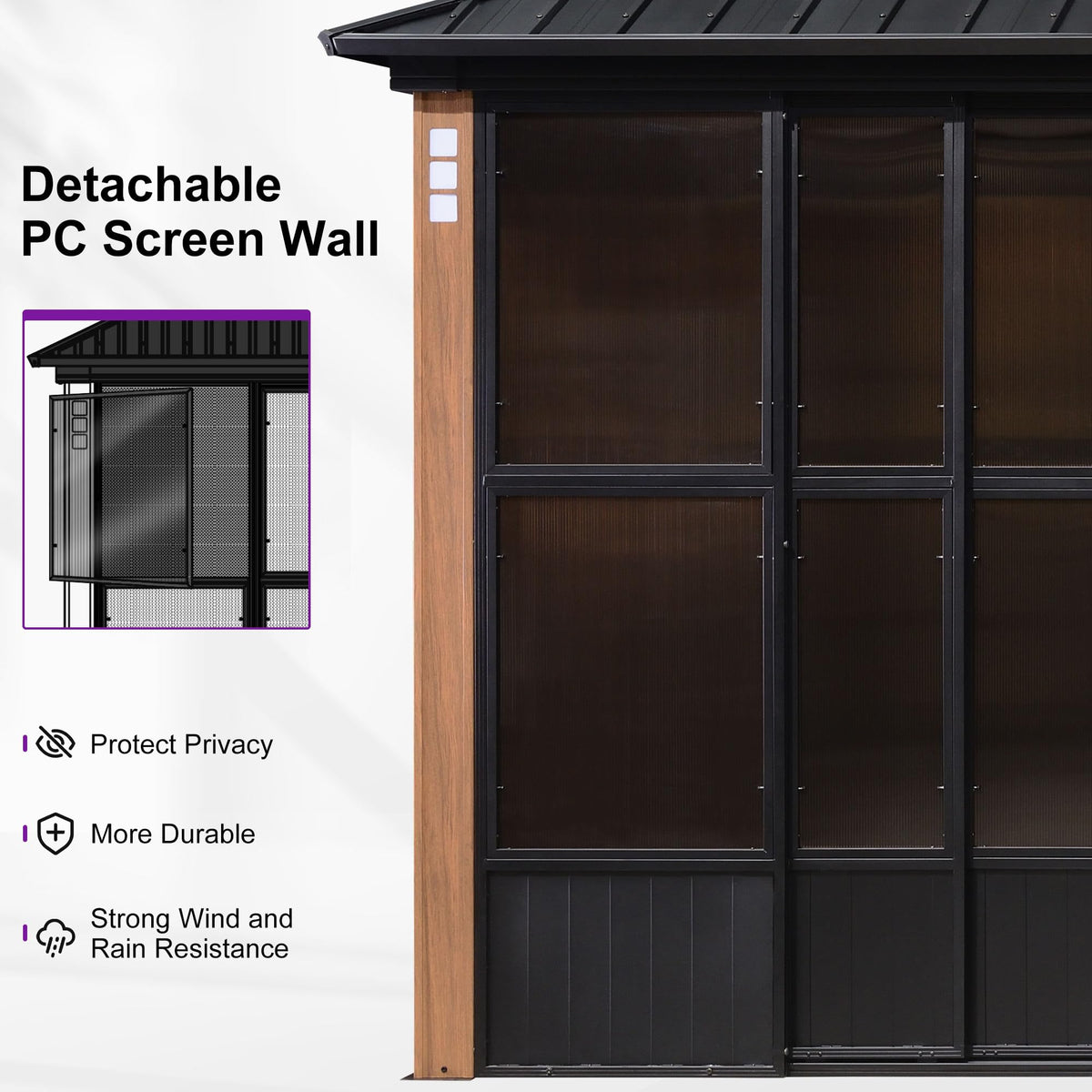 PURPLE LEAF Sunroom 12' x 14' Solarium Double Roof Gazebo, Sliding Doors
