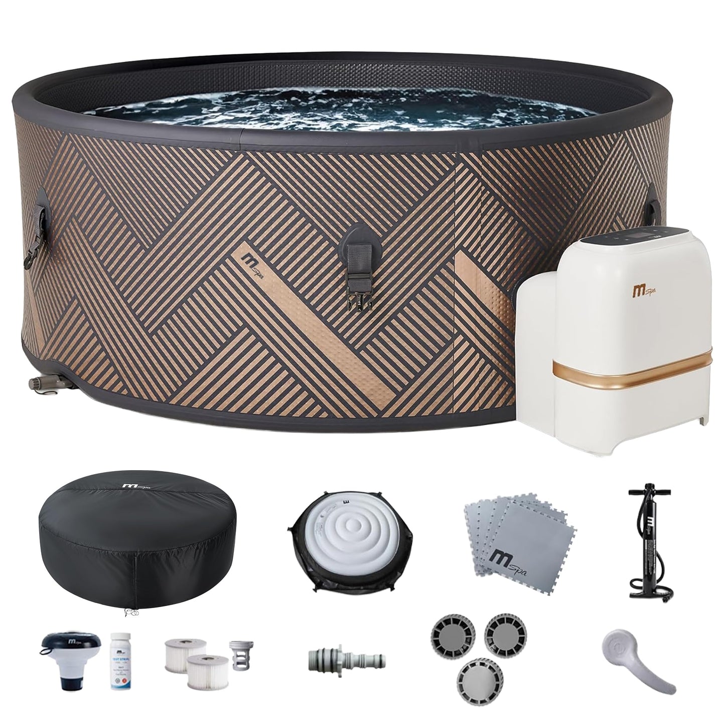 MSpa 6-Person Inflatable Hot Tub, Round Bubble Massage Spa, Champagne Gold | 138 Air Jets, Heats to 104F, 2200W PTC Heater, Drop-Stitch Walls, WiFi App Control, Auto-Filtration, All-in-One Control Box