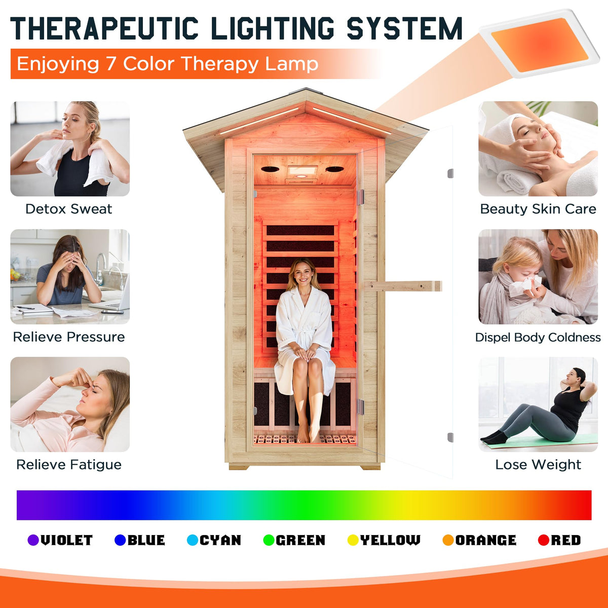 Albott 4 Person Infrared Sauna with 7-Color Light Therapy, Low EMF 2145W