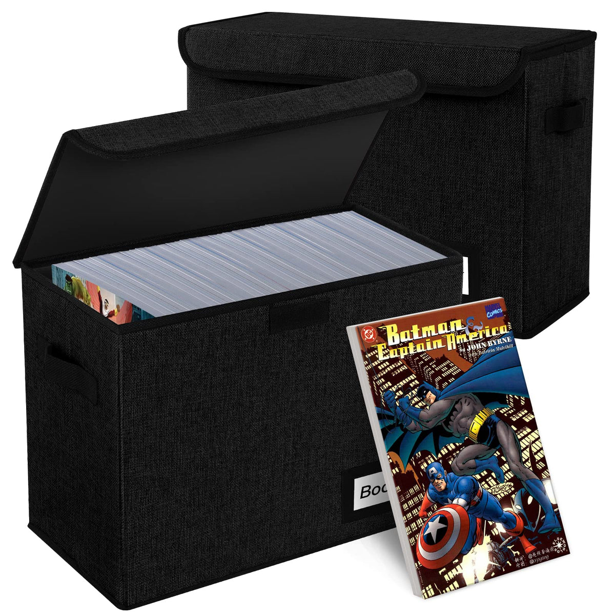 Comic Book Storage Box, 15.8" X 7.8" X 11.8", Heavy Duty Collapsible Holds 160-180 Comic Book Bin Container Holder Shelf (Cartoon Bombs)