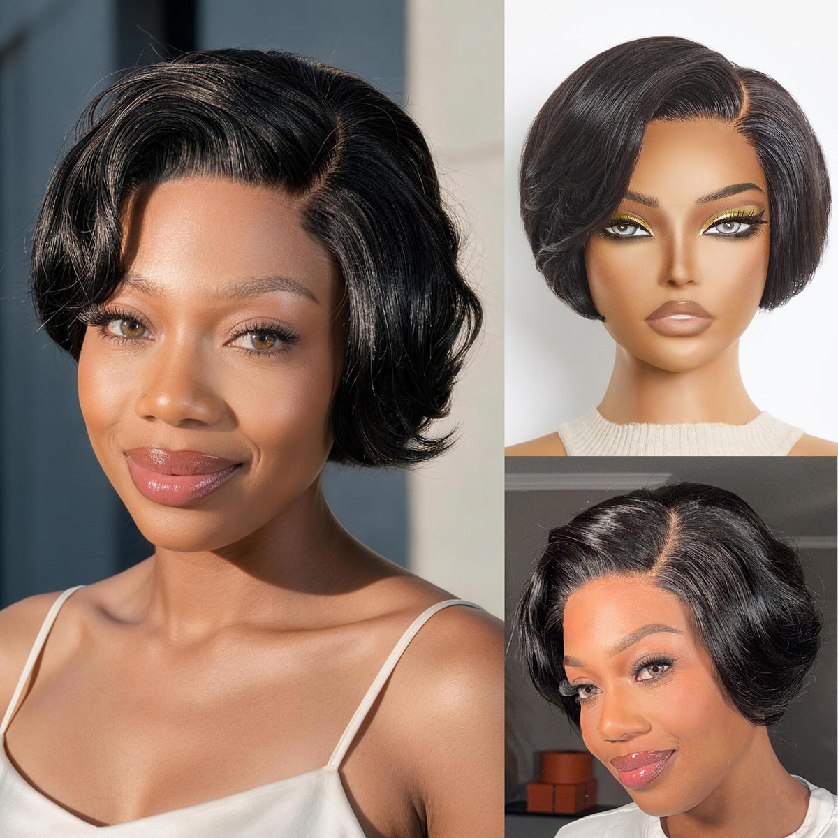 LUVME HAIR 6" Curly Pixie Cut Shotr Wig Glueless Wigs Human Hair Daily Wear | Pre Cut Plucked Undetectable HD Lace Wig Ready to Go Lace Bob Wig Short Curly Water Wave Natural-Looking Finish Glueless