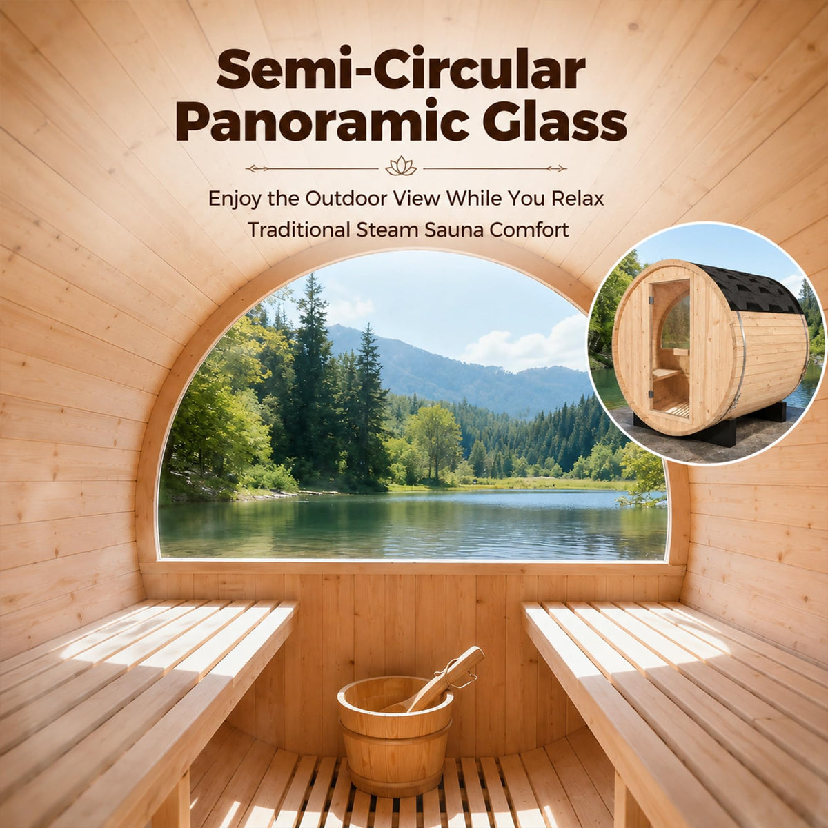 Panoramic Outdoor Sauna,Canadian Cedar 4-6 Person Steam Saunas