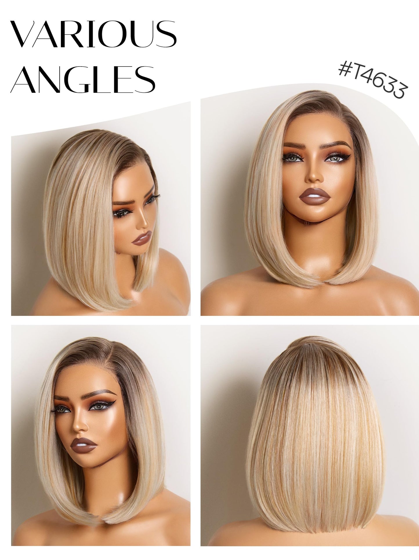 GORGIUS Blonde Bob Wig with Highlights Glueless Straight Short Synthetic Lace Front Wigs For Women Pre Cut Pre Plucked Side Part Hairline 12 Inch