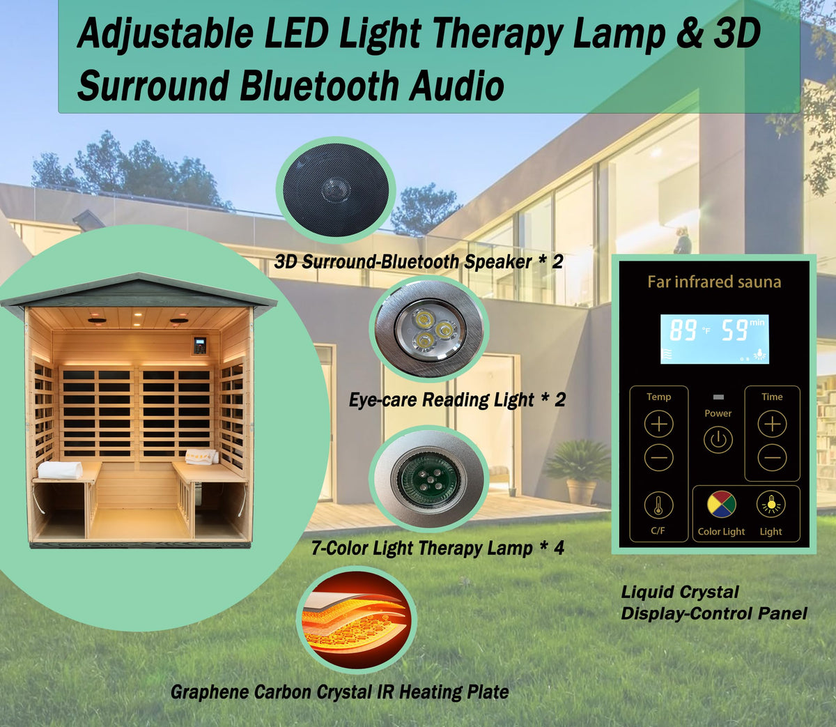 LTCCDSS Full Spectrum Outdoor Sauna 4 Person, Far Infrared, Low EMF, Chromotherapy & Bluetooth