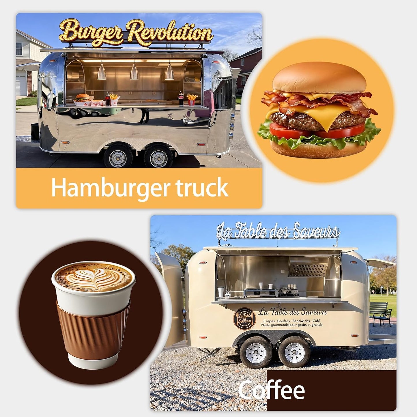 10ft Black Mobile Coffee Trailer for Sale, Commercial Food Truck with DOT | Mini Concession Truck for Beverage and Fast Snack, Retro Food Cart with Custom Services for Office Buildings