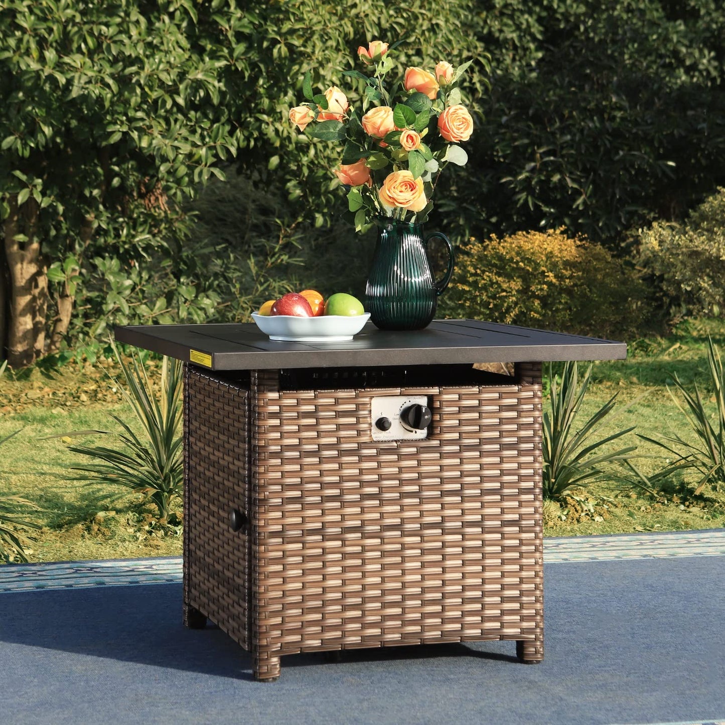 Sophia & William 56 Inch Gas Fire Pit Table,Rectangular Propane Fireplace | Outdoor Rattan Propane Fire Table with Fire Glass, Lid, 50,000 BTU Firepits for Outside Patio