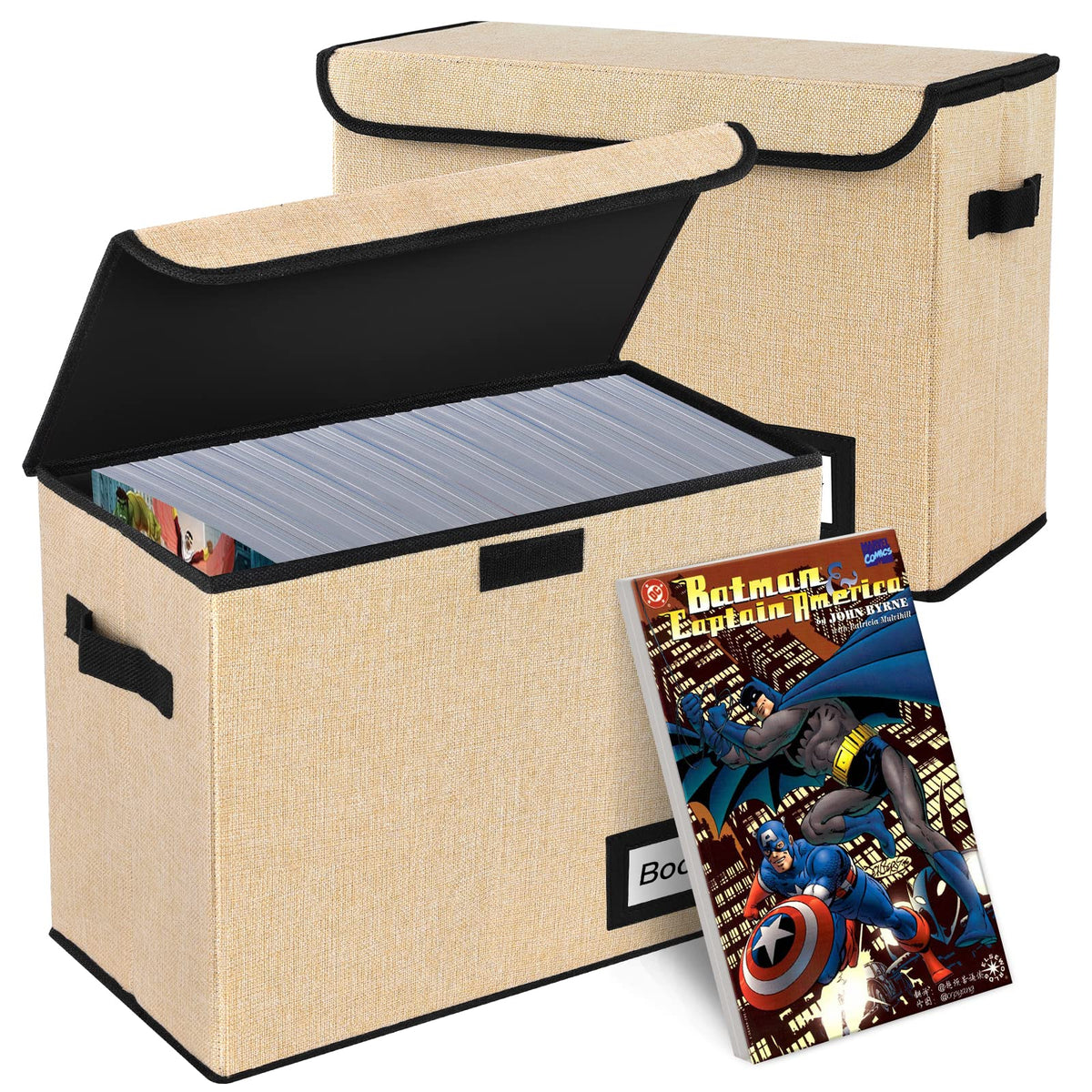 Comic Book Storage Box, 15.8" X 7.8" X 11.8", Heavy Duty Collapsible Holds 160-180 Comic Book Bin Container Holder Shelf (Cartoon Bombs)