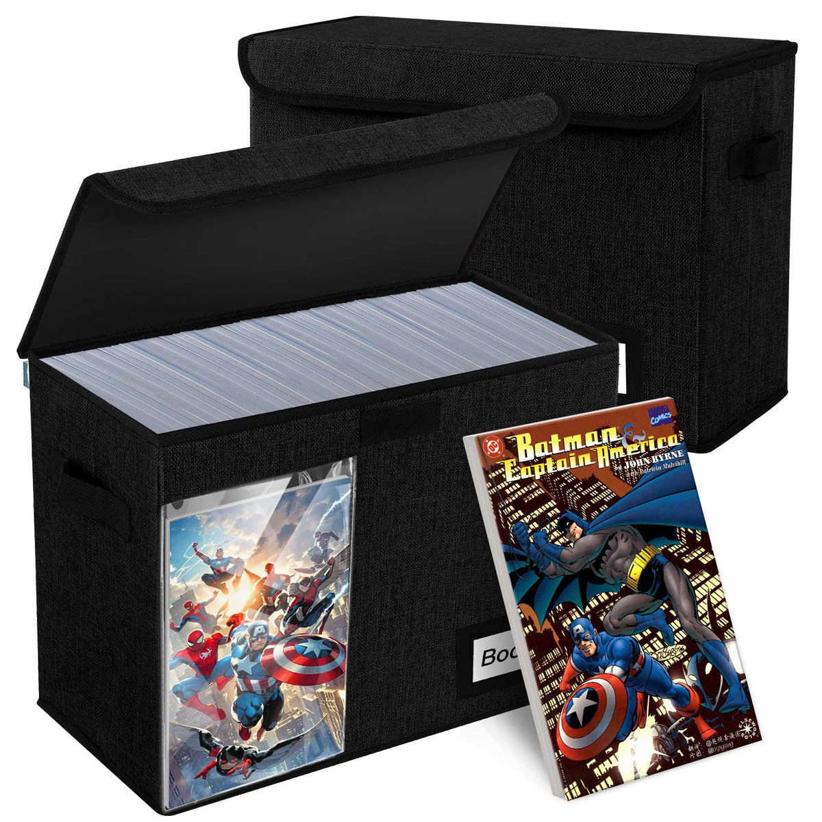 Comic Book Storage Box, 15.8" X 7.8" X 11.8", Heavy Duty Collapsible Holds 160-180 Comic Book Bin Container Holder Shelf (Cartoon Bombs)