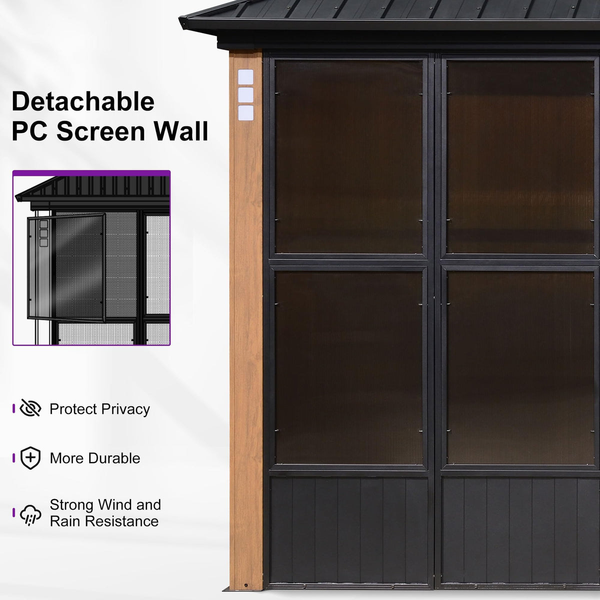 PURPLE LEAF Sunroom 12' x 14' Solarium Double Roof Gazebo, Sliding Doors