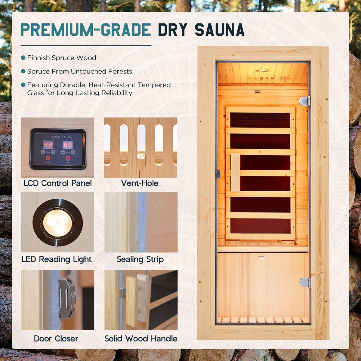Albott 4 Person Infrared Sauna with 7-Color Light Therapy, Low EMF 2145W