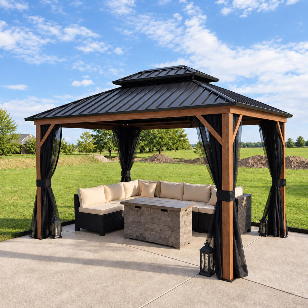 PURPLE LEAF Sunroom 12' x 14' Solarium Double Roof Gazebo, Sliding Doors