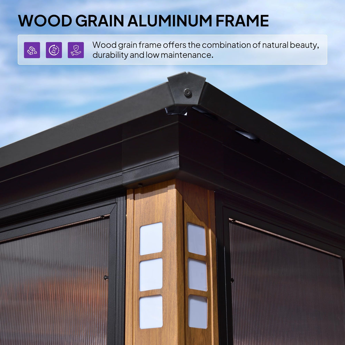 PURPLE LEAF Sunroom 12' x 14' Solarium Double Roof Gazebo, Sliding Doors