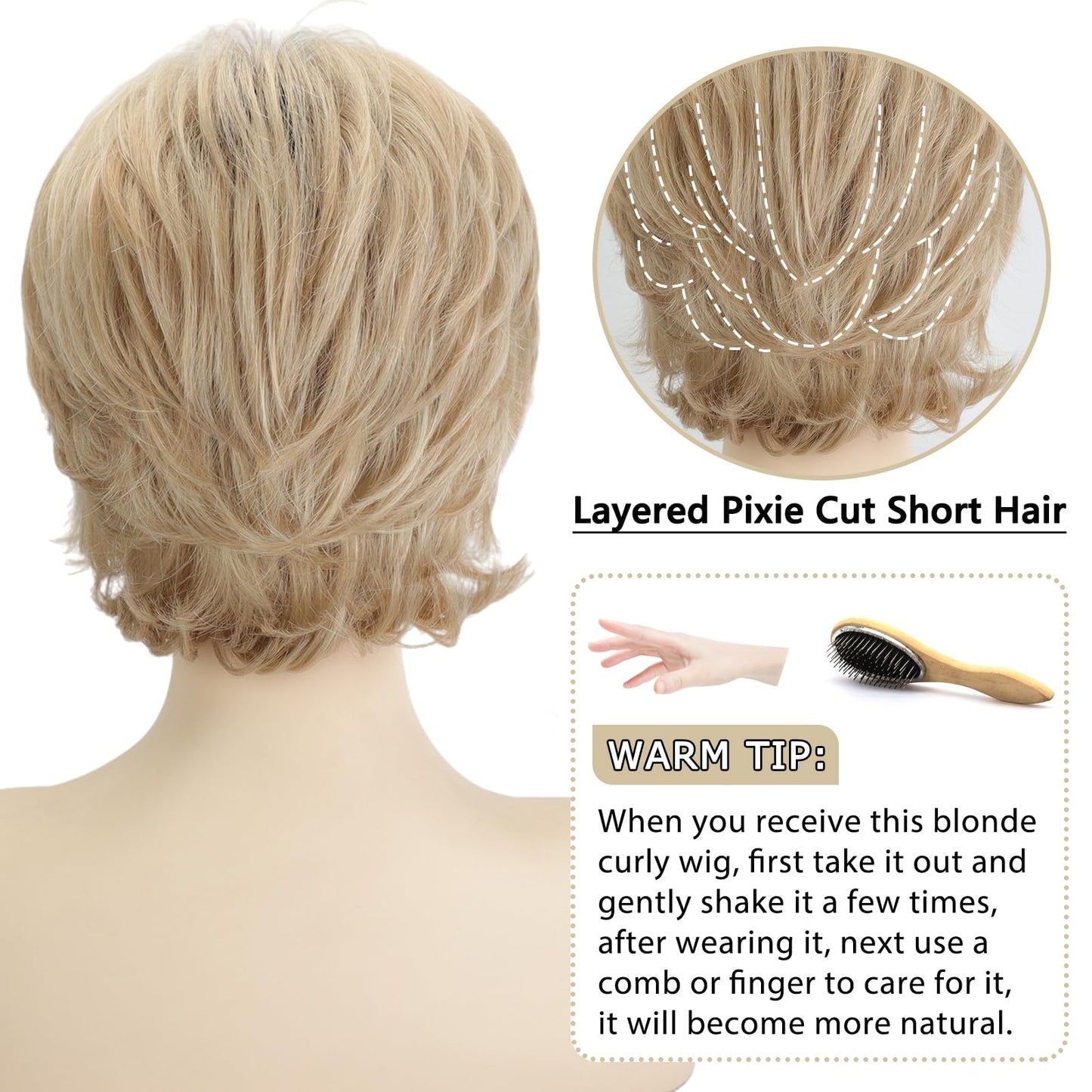 TISHINING Short Grey Curly Wigs for White Women Layered Silver Gray Pixie Cut Synthetic Full Wig with Bangs Natural Looking Daily Party Wigs for Older Women