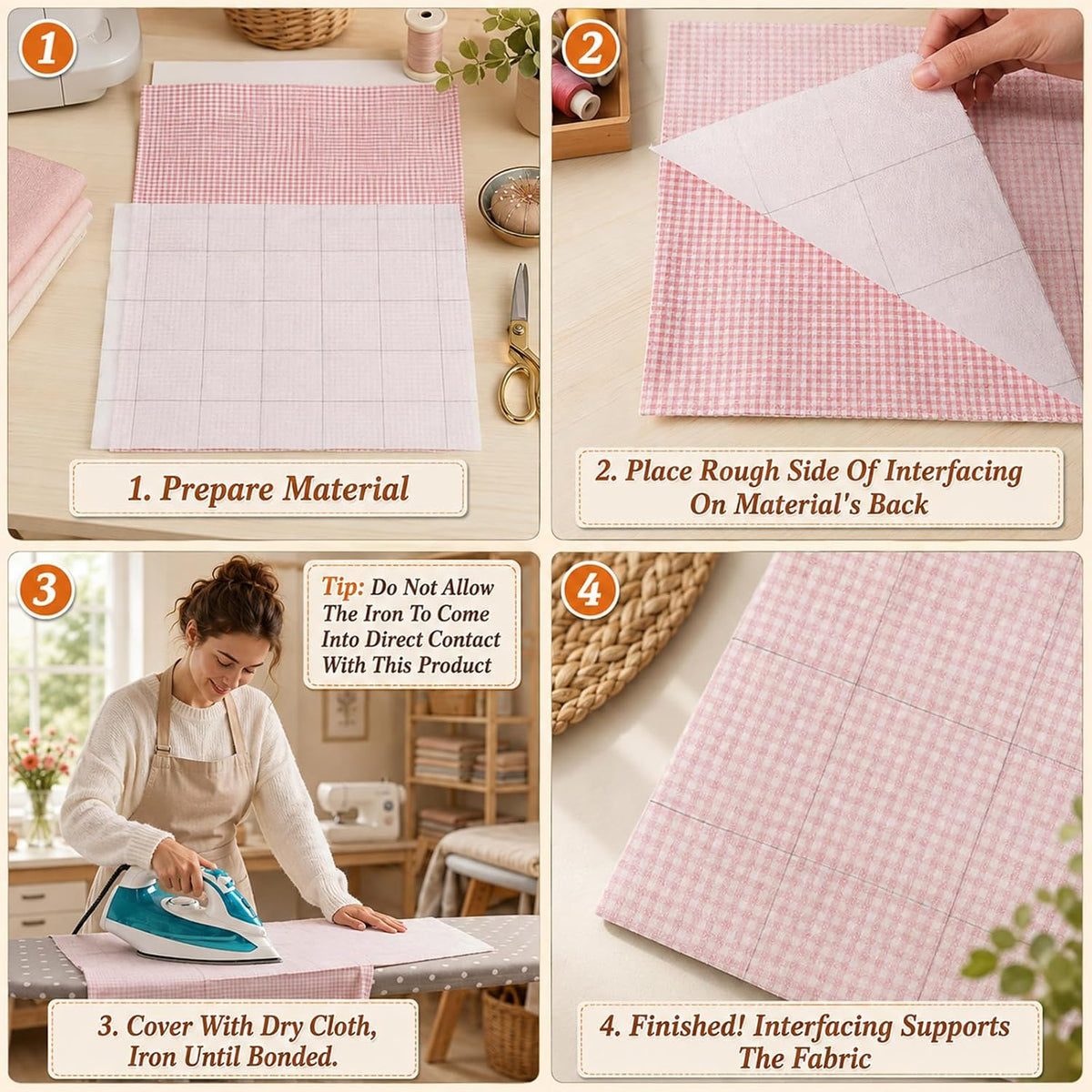 Fusible Interfacing for Sewing 2.5 Inch Grid Iron on Interfacing, White