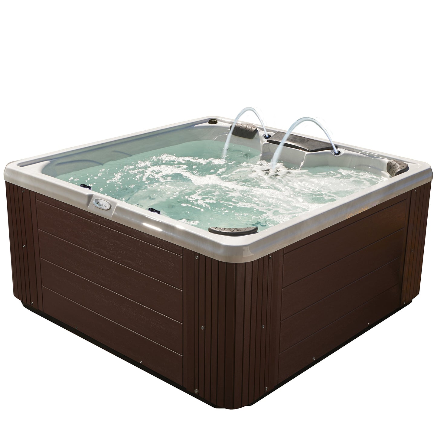 Destination Outdoor Hot Tub, 5-Person 59-Jet 80-Port 4-Pump Lounger Spa with Waterfall Arch and Bluetooth Stereo by Aqualife by Strong Spas