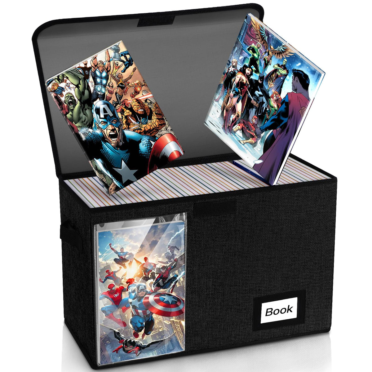 Comic Book Storage Box, 15.8" X 7.8" X 11.8", Heavy Duty Collapsible Holds 160-180 Comic Book Bin Container Holder Shelf (Cartoon Bombs)