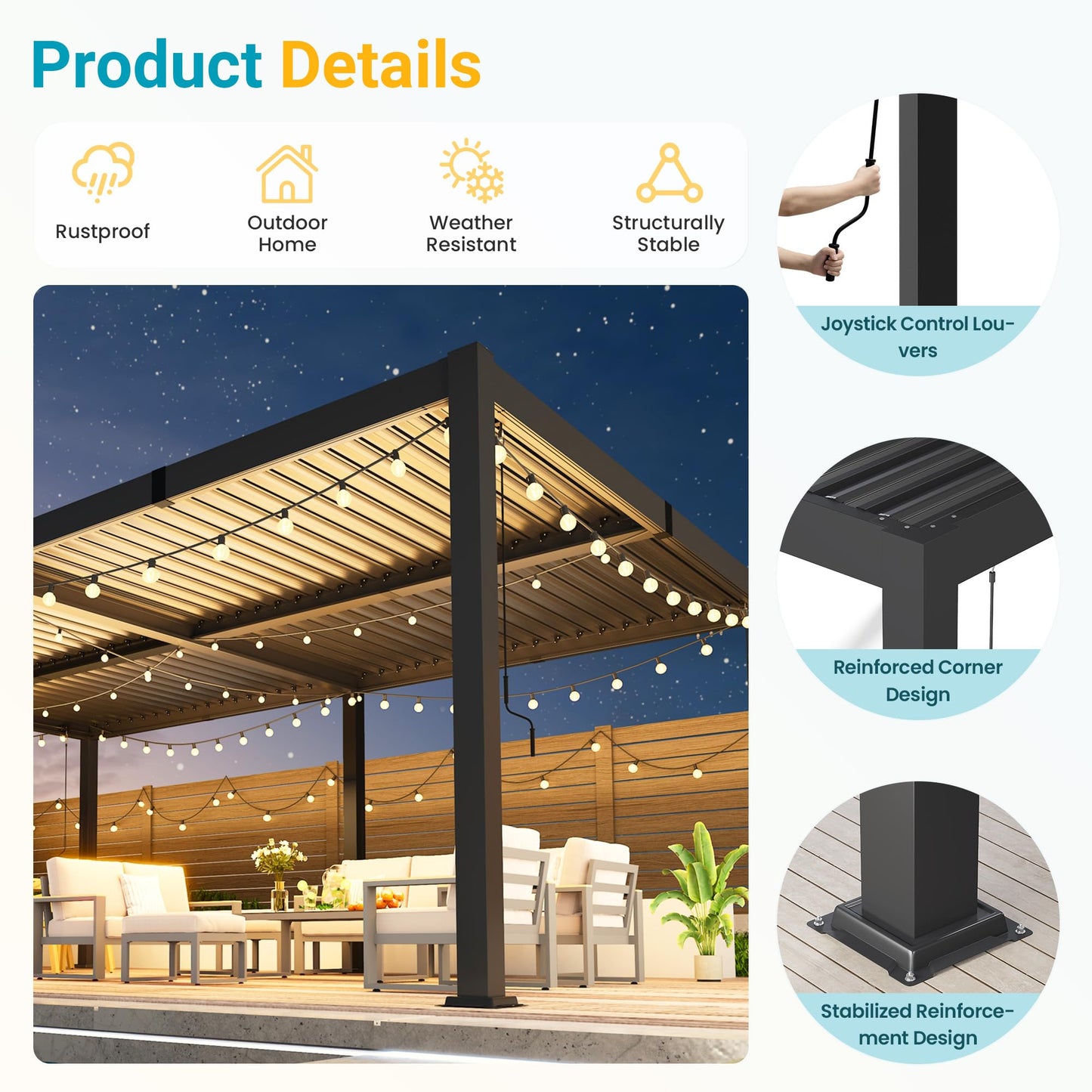 12' x 16' Pergola with Curtain & Adjustable Roof & Aluminum Frame for Patio | Louvered Pergola, Patio Pergola with Netting & Gutter System, Outdoor Pergola, Hardtop Gazebo for Deck, Yard, Dark Gray