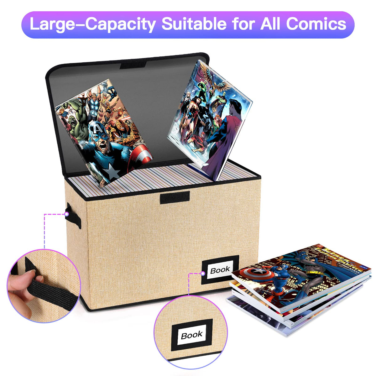 Comic Book Storage Box, 15.8" X 7.8" X 11.8", Heavy Duty Collapsible Holds 160-180 Comic Book Bin Container Holder Shelf (Cartoon Bombs)