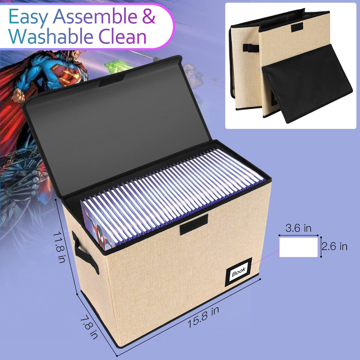 Comic Book Storage Box, 15.8" X 7.8" X 11.8", Heavy Duty Collapsible Holds 160-180 Comic Book Bin Container Holder Shelf (Cartoon Bombs)