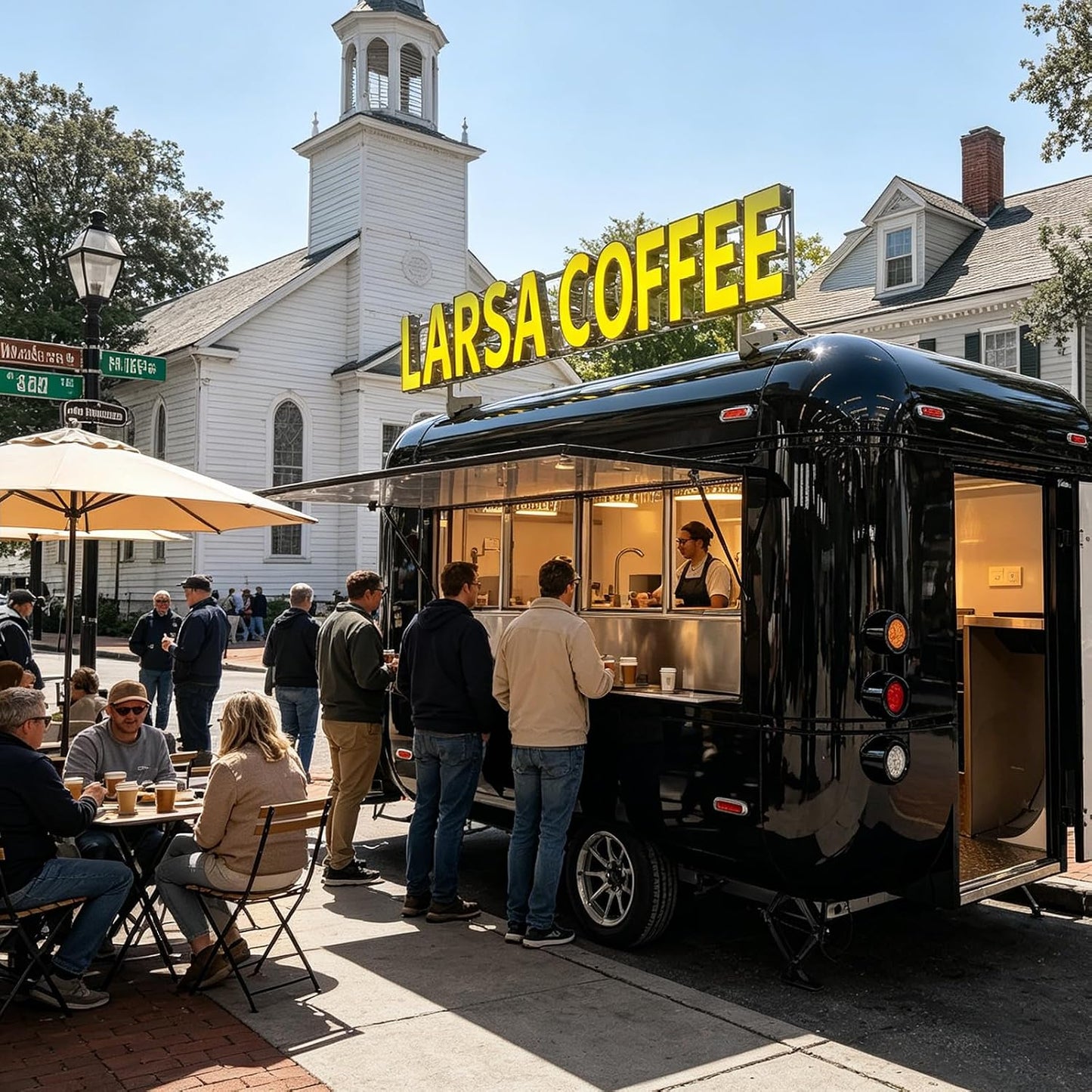 10ft Black Mobile Coffee Trailer for Sale, Commercial Food Truck with DOT | Mini Concession Truck for Beverage and Fast Snack, Retro Food Cart with Custom Services for Office Buildings