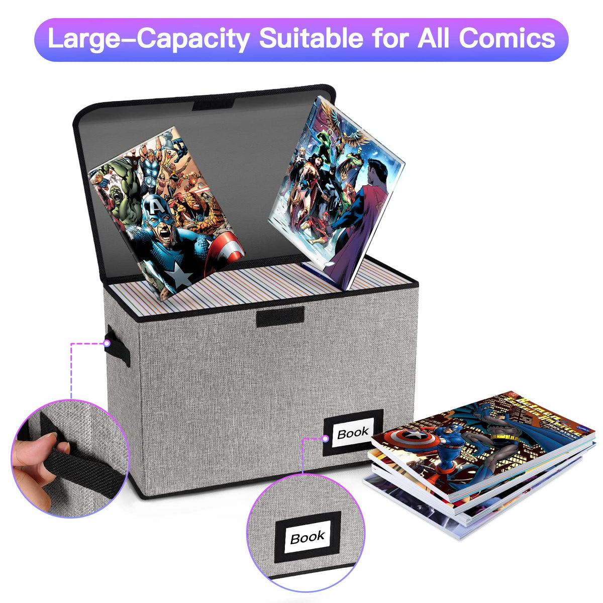 Comic Book Storage Box, 15.8" X 7.8" X 11.8", Heavy Duty Collapsible Holds 160-180 Comic Book Bin Container Holder Shelf (Cartoon Bombs)