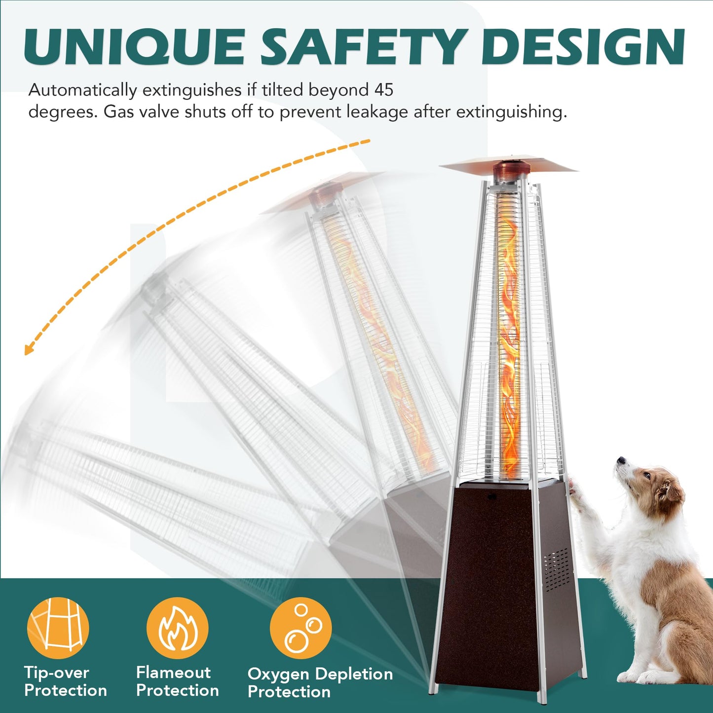 48,000 BTU Flame Pyramid Pool Heater With Cover, Triple Safety Protection Portable Patio Heater with Patio Cover, Warm Glass Tube with Durable Wheels-Black